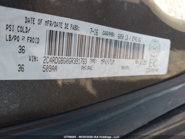 Продажа на аукционе авто 2016 Dodge Grand Caravan Se, vin: 2C4RDGBG0GR391763, номер лота: 12706685