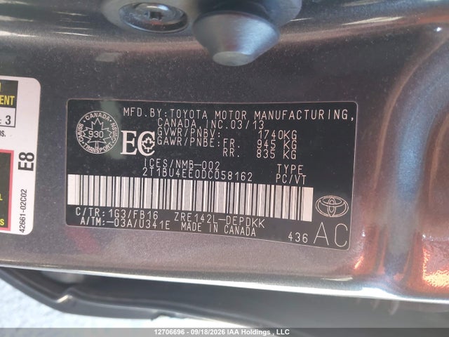 Aukcja sprzedaży 2013 Toyota Corolla S/le, vin: 2T1BU4EE0DC058162, numer aukcji: 12706696