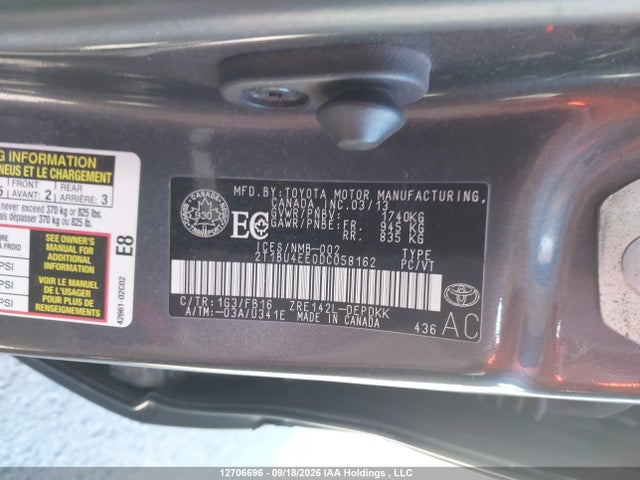 Aukcja sprzedaży 2013 Toyota Corolla S/le, vin: 2T1BU4EE0DC058162, numer aukcji: 12706696