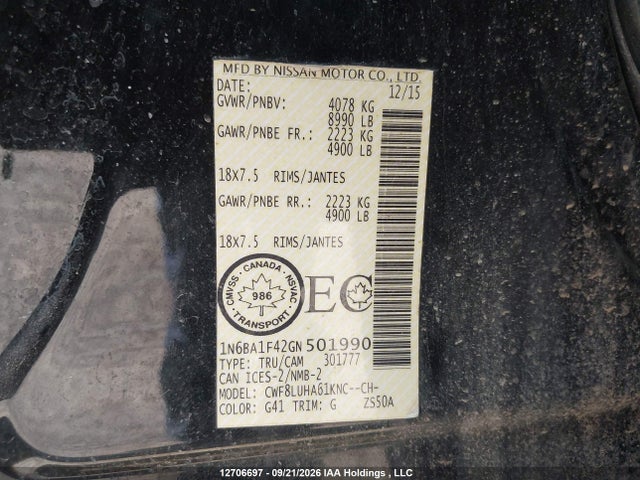 Aukcja sprzedaży 2016 Nissan Titan Xd Platinum Reserve/pro-4x/s/sl/sv, vin: 1N6BA1F42GN501990, numer aukcji: 12706697