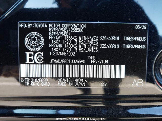 Aukcja sprzedaży 2026 Toyota Bz Xle Awd, vin: JTMADAFB2TJ026590, numer aukcji: 12706732