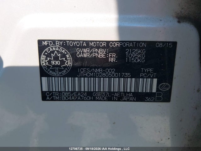 Auction sale of the 2016 Lexus Is 300 300, vin: JTHCM1D28G5001735, lot number: 12706735