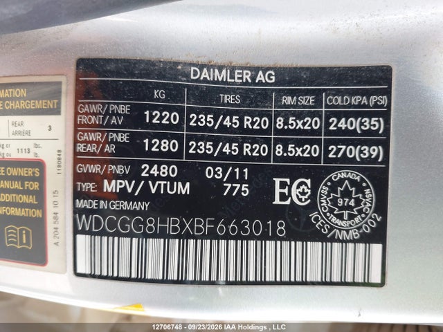 12706748 :رقم المزاد ، WDCGG8HBXBF663018 vin ، 2011 Mercedes-benz Glk 350 4matic مزاد بيع