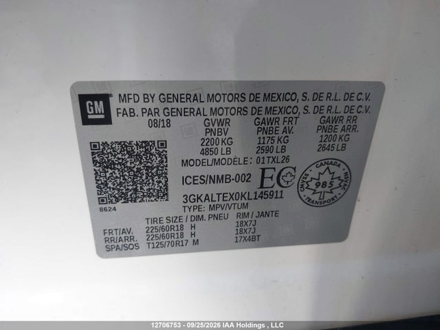 Продаж на аукціоні авто 2019 Gmc Terrain Sle, vin: 3GKALTEX0KL145911, номер лоту: 12706753