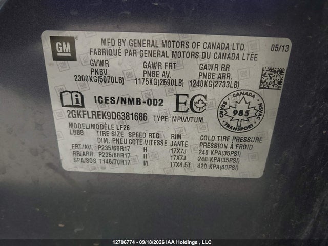 Продажа на аукционе авто 2013 Gmc Terrain Sle-1, vin: 2GKFLREK9D6381686, номер лота: 12706774
