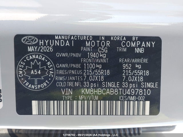 12706782 :رقم المزاد ، KM8HBCAB8TU497810 vin ، 2026 Hyundai Kona Preferred مزاد بيع