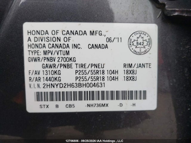 Aukcja sprzedaży 2011 Acura Mdx Technology Package, vin: 2HNYD2H63BH004631, numer aukcji: 12706806