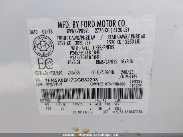 1FM5K8BH7GGB82293 Ford Explorer