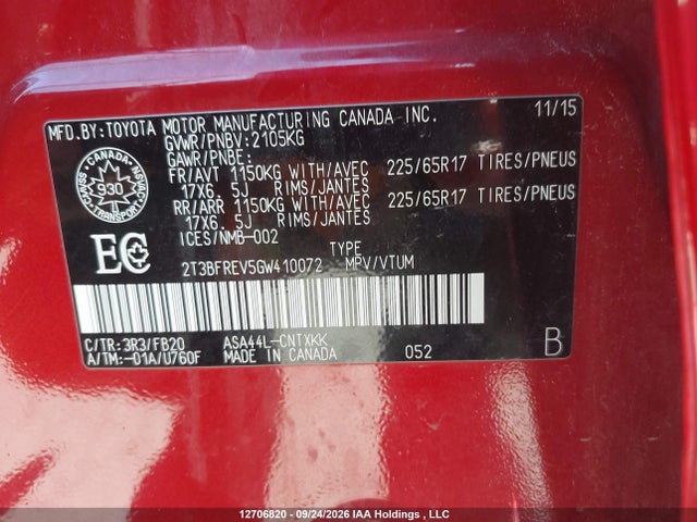 Toyota RAV4 LE 2016 2T3BFREV5GW410072 Image 9