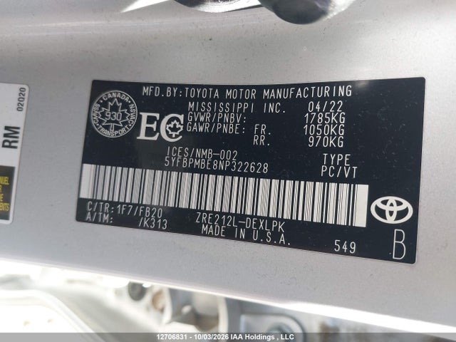 Toyota Corolla Le/xle 2022 5YFBPMBE8NP322628 Image 9