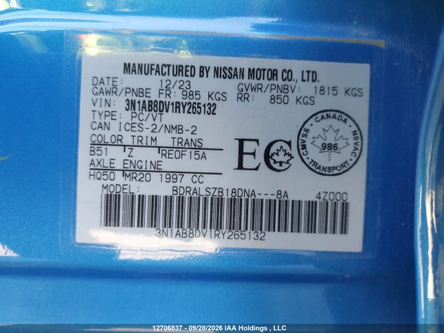 Продаж на аукціоні авто 2024 Nissan Sentra Sr, vin: 3N1AB8DV1RY265132, номер лоту: 12706837