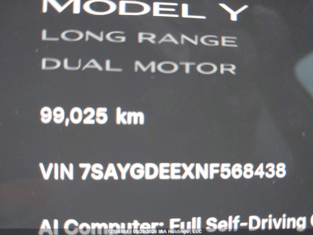Aukcja sprzedaży 2022 Tesla Model Y Long Range, vin: 7SAYGDEEXNF568438, numer aukcji: 12706861
