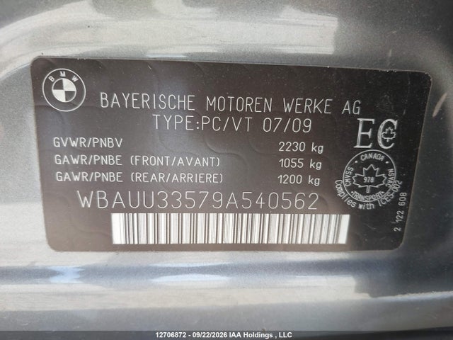 2009 Bmw 328 Xit მანქანა იყიდება აუქციონზე, vin: WBAUU33579A540562, აუქციონის ნომერი: 12706872
