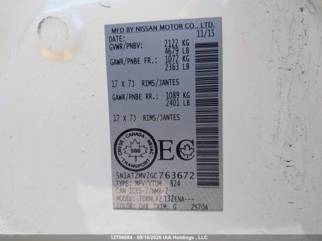 Aukcja sprzedaży 2016 Nissan Rogue S/sl Premium/sv, vin: 5N1AT2MV2GC763672, numer aukcji: 12706884