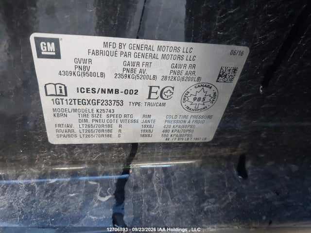 Aukcja sprzedaży 2016 Gmc Sierra 2500hd Slt, vin: 1GT12TEGXGF233753, numer aukcji: 12706893