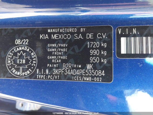 2023 Kia Forte Ex/ex Premium/ex+/gt-line მანქანა იყიდება აუქციონზე, vin: 3KPF34AD4PE535084, აუქციონის ნომერი: 12706899