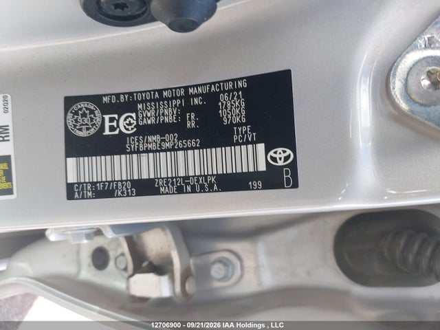 12706900 :رقم المزاد ، 5YFBPMBE9MP265662 vin ، 2021 Toyota Corolla Le مزاد بيع