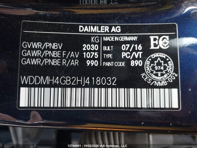 WDDMH4GB2HJ418032 Mercedes-Benz B250