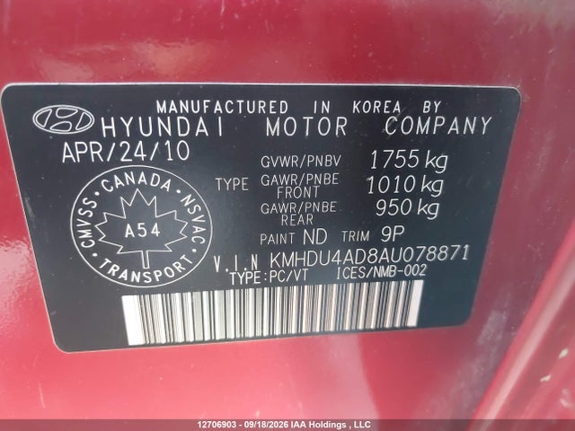 Продаж на аукціоні авто 2010 Hyundai Elantra Limited, vin: KMHDU4AD8AU078871, номер лоту: 12706903