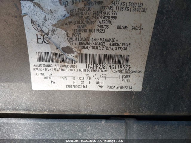 Ford Taurus Limited 2017 1FAHP2J81HG119523 Image 9