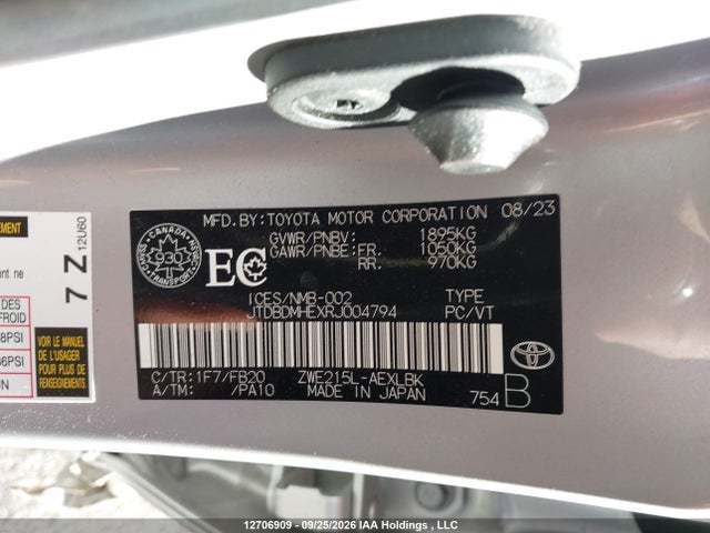 2024 Toyota Corolla Le/se/night Shade მანქანა იყიდება აუქციონზე, vin: JTDBDMHEXRJ004794, აუქციონის ნომერი: 12706909