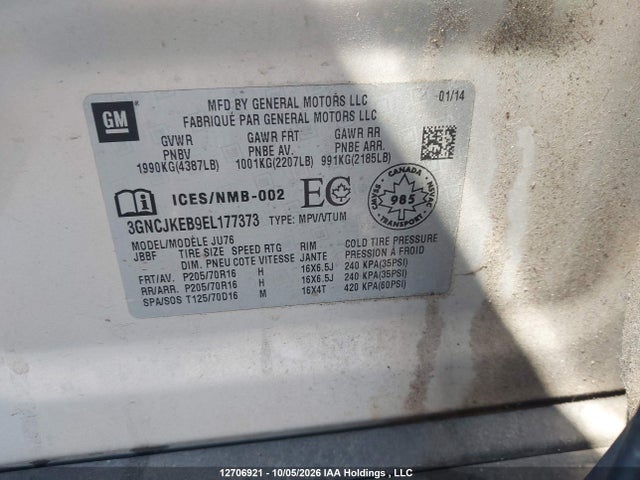 Продажа на аукционе авто 2014 Chevrolet Trax Ls, vin: 3GNCJKEB9EL177373, номер лота: 12706921
