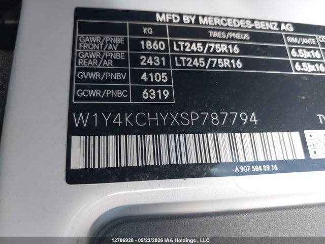 12706928 :رقم المزاد ، W1Y4KCHYXSP787794 vin ، 2025 Mercedes-benz Sprinter 2500 مزاد بيع