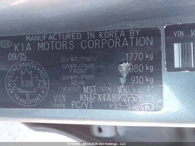 Продажа на аукционе авто 2016 Kia Forte 2.0l Ex/2.0l Ex Se, vin: KNAFX4A89G5526316, номер лота: 12706933