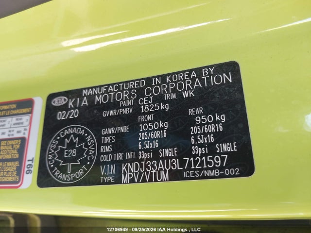 Продажа на аукционе авто 2020 Kia Soul Ex/ex Anniversary Edition/ex Limited/ex Premium/ex+/gt-line Limited/gt-line Premium, vin: KNDJ33AU3L7121597, номер лота: 12706949