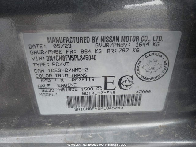 Продажа на аукционе авто 2023 Nissan Versa Sr, vin: 3N1CN8FV5PL845040, номер лота: 12706954