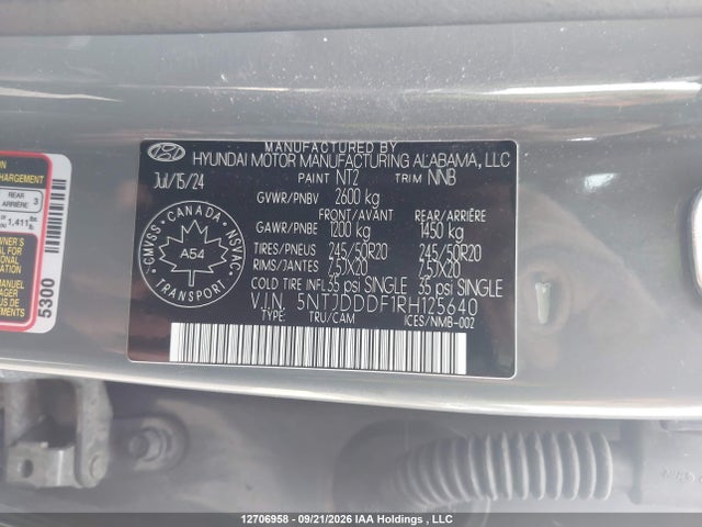 Aukcja sprzedaży 2024 Hyundai Santa Cruz Trend, vin: 5NTJDDDF1RH125640, numer aukcji: 12706958