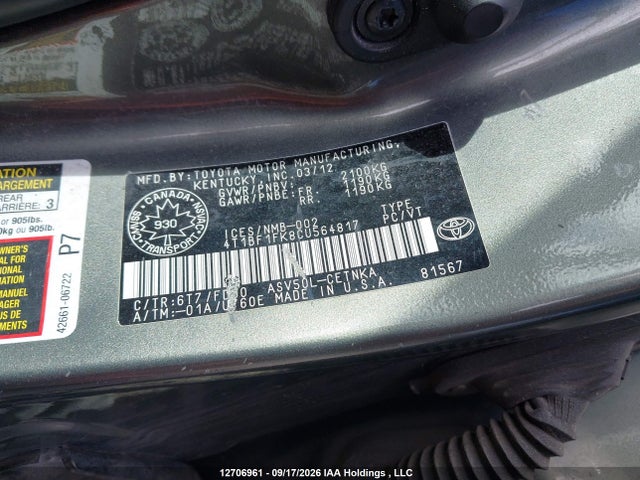 Auction sale of the 2012 Toyota Camry Se/le/xle, vin: 4T1BF1FK8CU564817, lot number: 12706961