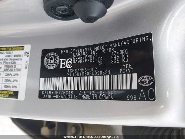 Продаж на аукціоні авто 2009 Toyota Corolla Le, vin: 2T1BU40E89C090551, номер лоту: 12706974