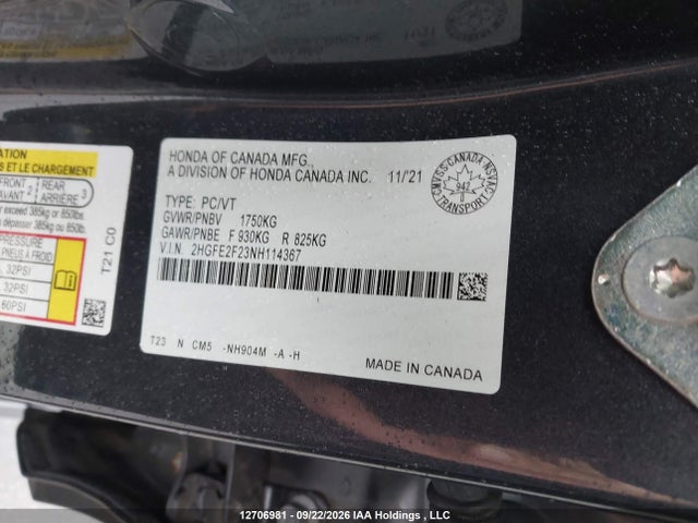 Honda Civic Lx 2022 2HGFE2F23NH114367 Image 19