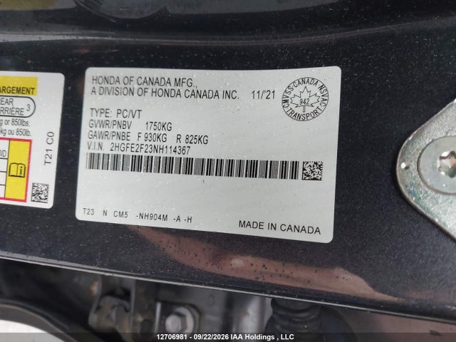 Honda Civic Lx 2022 2HGFE2F23NH114367 Image 9