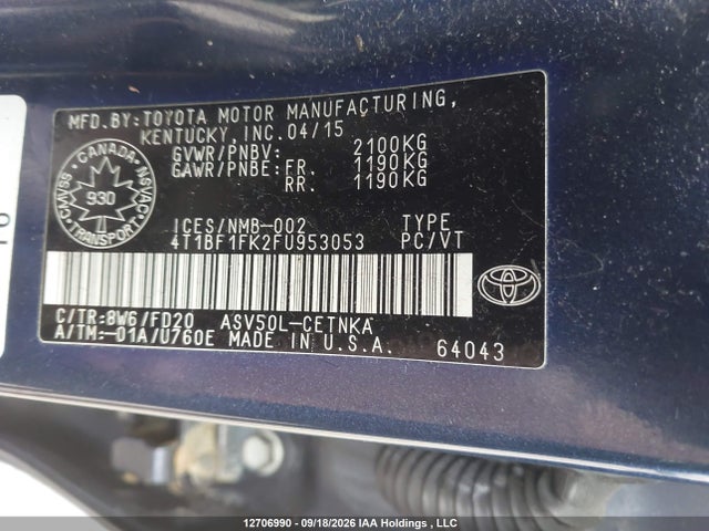 Toyota CAMRY LE 2015 4T1BF1FK2FU953053 Image 9