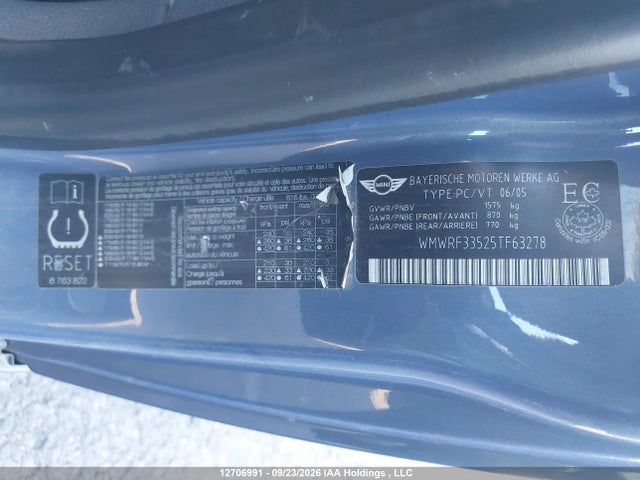 Продажа на аукционе авто 2005 Mini Cooper, vin: WMWRF33525TF63278, номер лота: 12706991