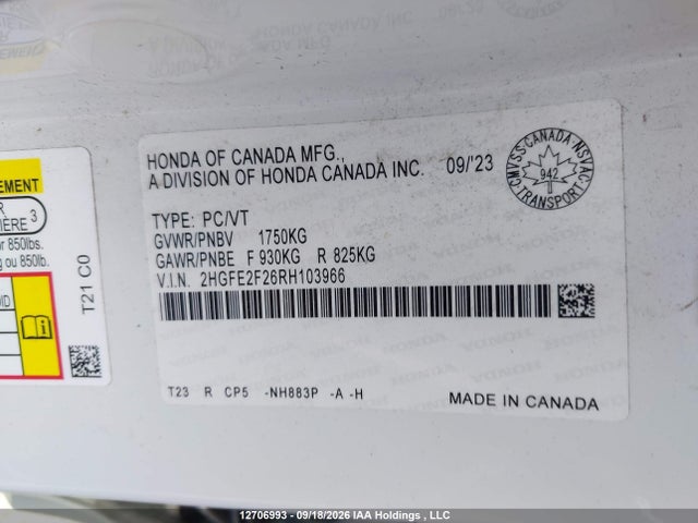 Honda Civic Lx-b 2024 2HGFE2F26RH103966 Image 9
