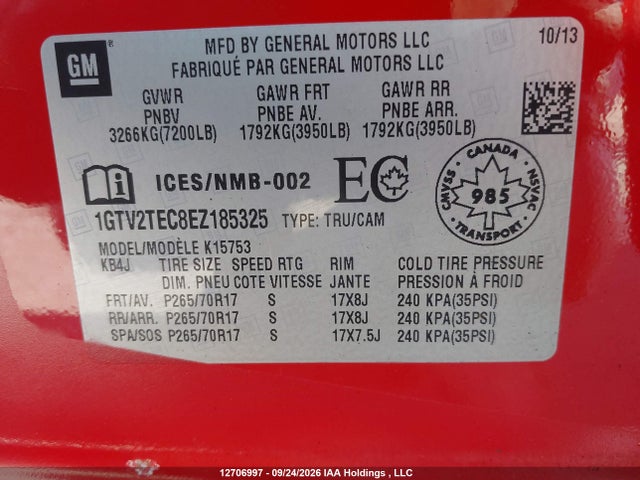 12706997 :رقم المزاد ، 1GTV2TEC8EZ185325 vin ، 2014 Gmc Sierra K1500 مزاد بيع