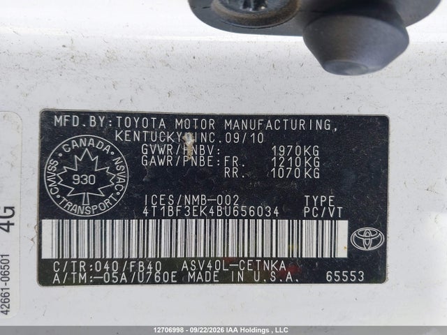 Продаж на аукціоні авто 2011 Toyota Camry, vin: 4T1BF3EK4BU656034, номер лоту: 12706998