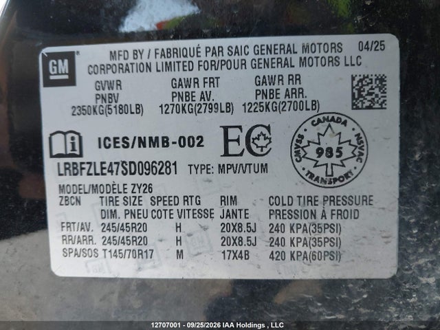 Продаж на аукціоні авто 2025 Buick Envision Sport Touring, vin: LRBFZLE47SD096281, номер лоту: 12707001