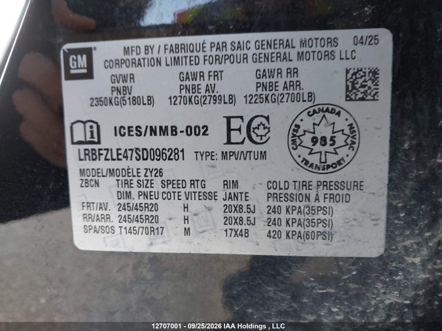 Продаж на аукціоні авто 2025 Buick Envision Sport Touring, vin: LRBFZLE47SD096281, номер лоту: 12707001
