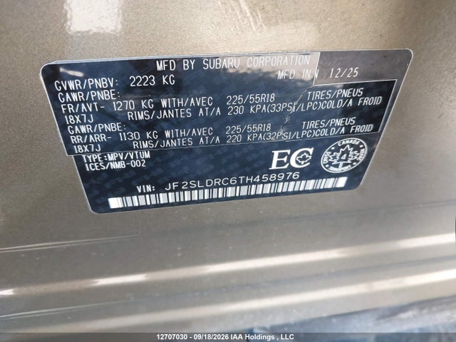 Продажа на аукционе авто 2026 Subaru Forester Limited, vin: JF2SLDRC6TH458976, номер лота: 12707030