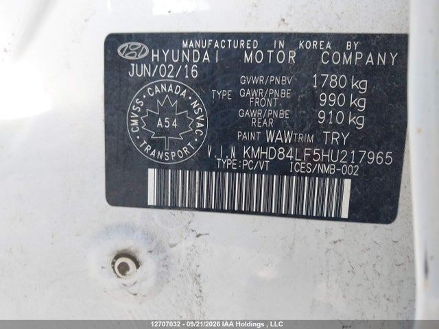 12707032 :رقم المزاد ، KMHD84LF5HU217965 vin ، 2017 Hyundai Elantra Gls مزاد بيع