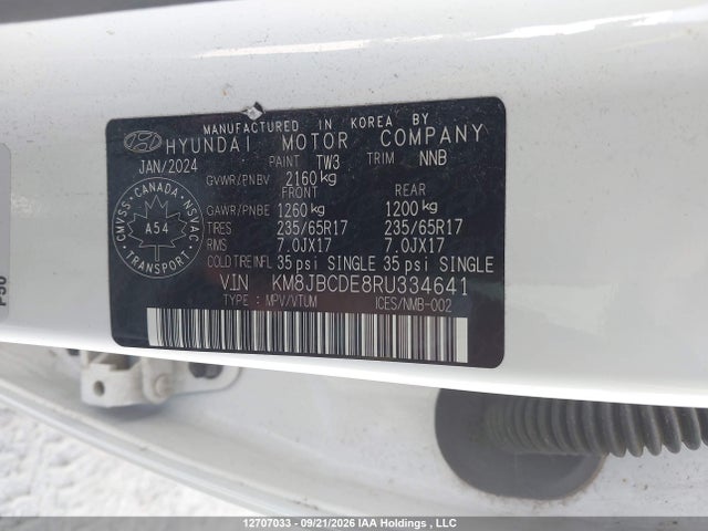 2024 Hyundai Tucson Sel მანქანა იყიდება აუქციონზე, vin: KM8JBCDE8RU334641, აუქციონის ნომერი: 12707033