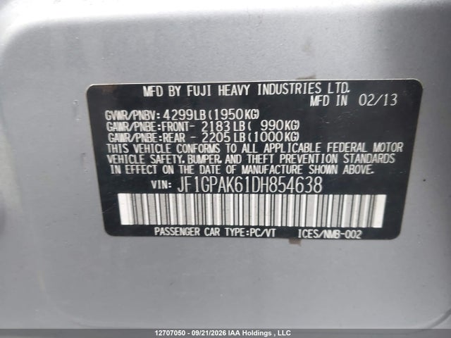 12707050 :رقم المزاد ، JF1GPAK61DH854638 vin ، 2013 Subaru Impreza Limited مزاد بيع