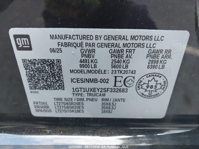 12707052 :رقم المزاد ، 1GT1UXEY2SF332683 vin ، 2025 Gmc Sierra K2500 Denali Ultimate مزاد بيع