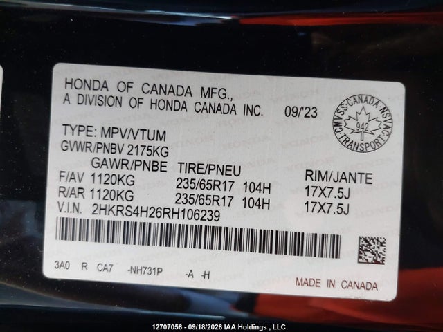 2HKRS4H26RH106239 Honda Cr-v Lx-b