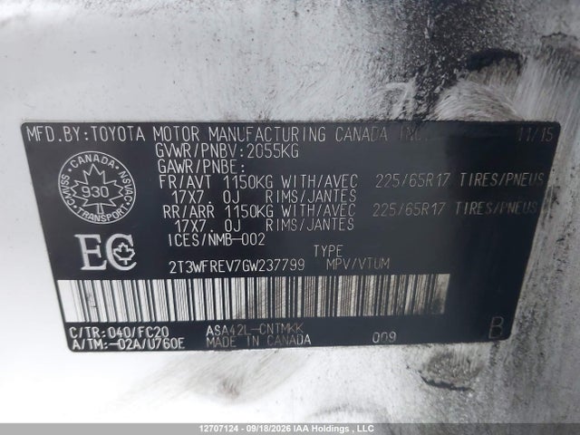Toyota Rav4 Xle 2016 2T3WFREV7GW237799 Image 9