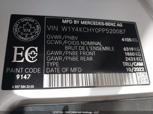 Aukcja sprzedaży 2023 Mercedes-benz Sprinter 2500, vin: W1Y4KCHY0PP520087, numer aukcji: 12707128